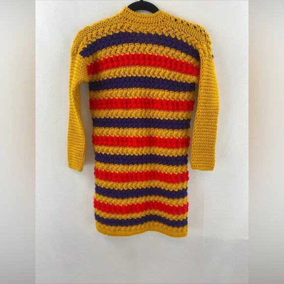 Handmade Crochet Blanket Sweater Cardigan with Wooden‎ Owl Buttons - Picture 7 of 10